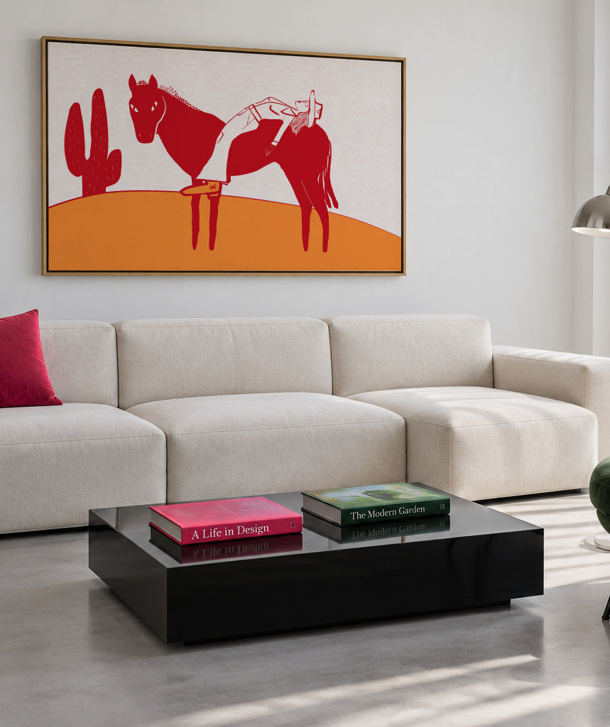 Day of rest COW GIRL - Framed canvas in an interior