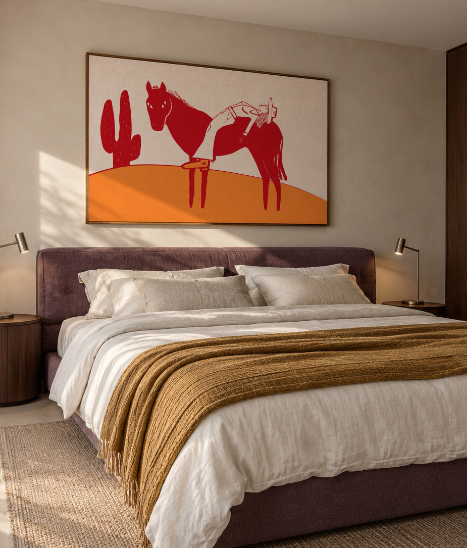 Day of rest COW GIRL - Framed canvas in an interior