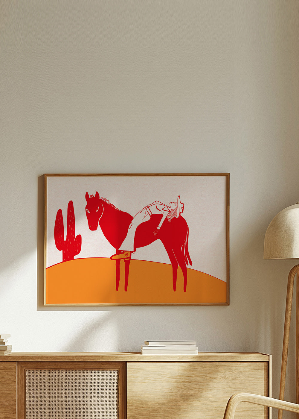Cuadro cowgirl descansando sobre caballo rojo – Product2