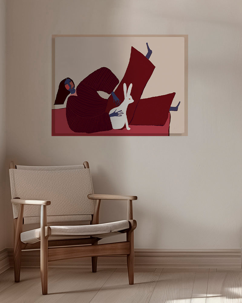 Cuadro con conejo y figura reclinada – Canvas