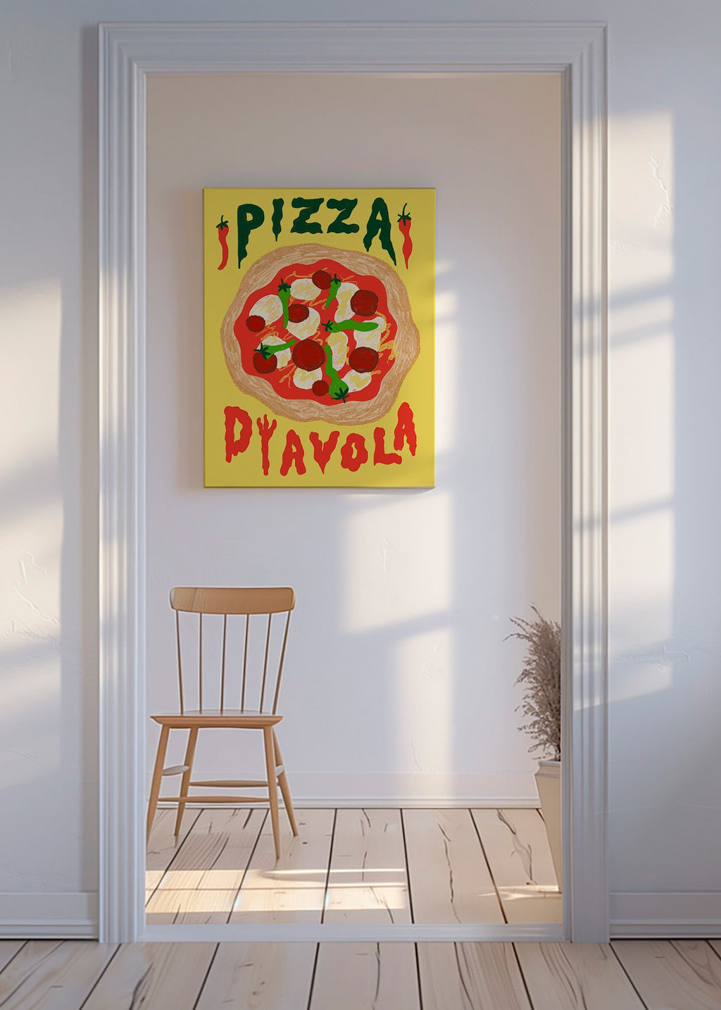 Cuadro de cocina con pizza Diavola ilustrada – Canvas