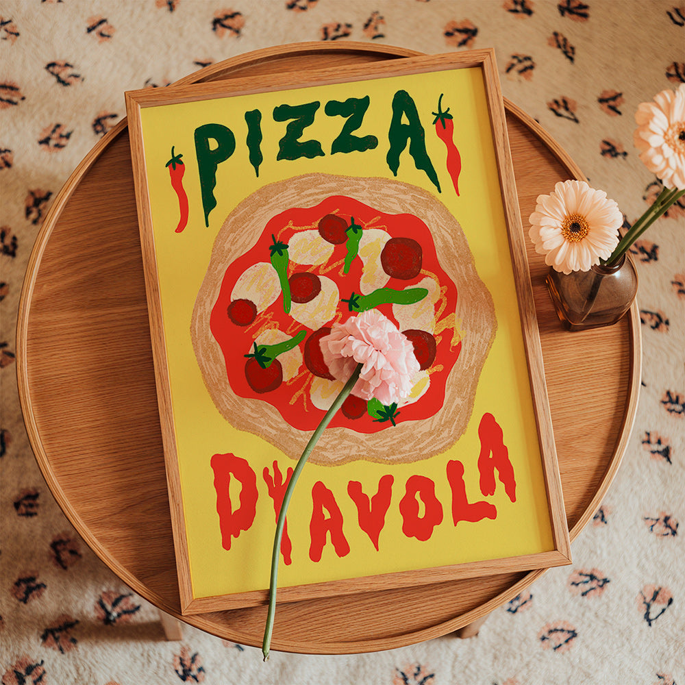 Cuadro de cocina con pizza Diavola ilustrada – Product1
