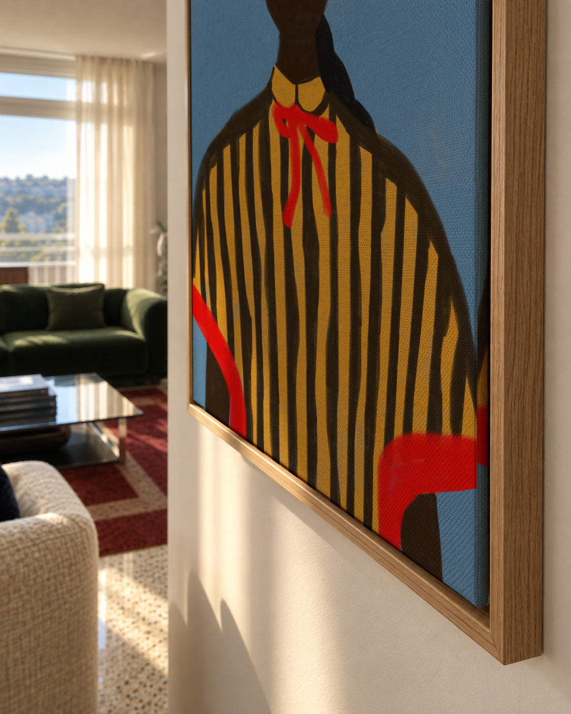 Bold Hat Woman and Stripes New Mexico Style - Framed canvas detail