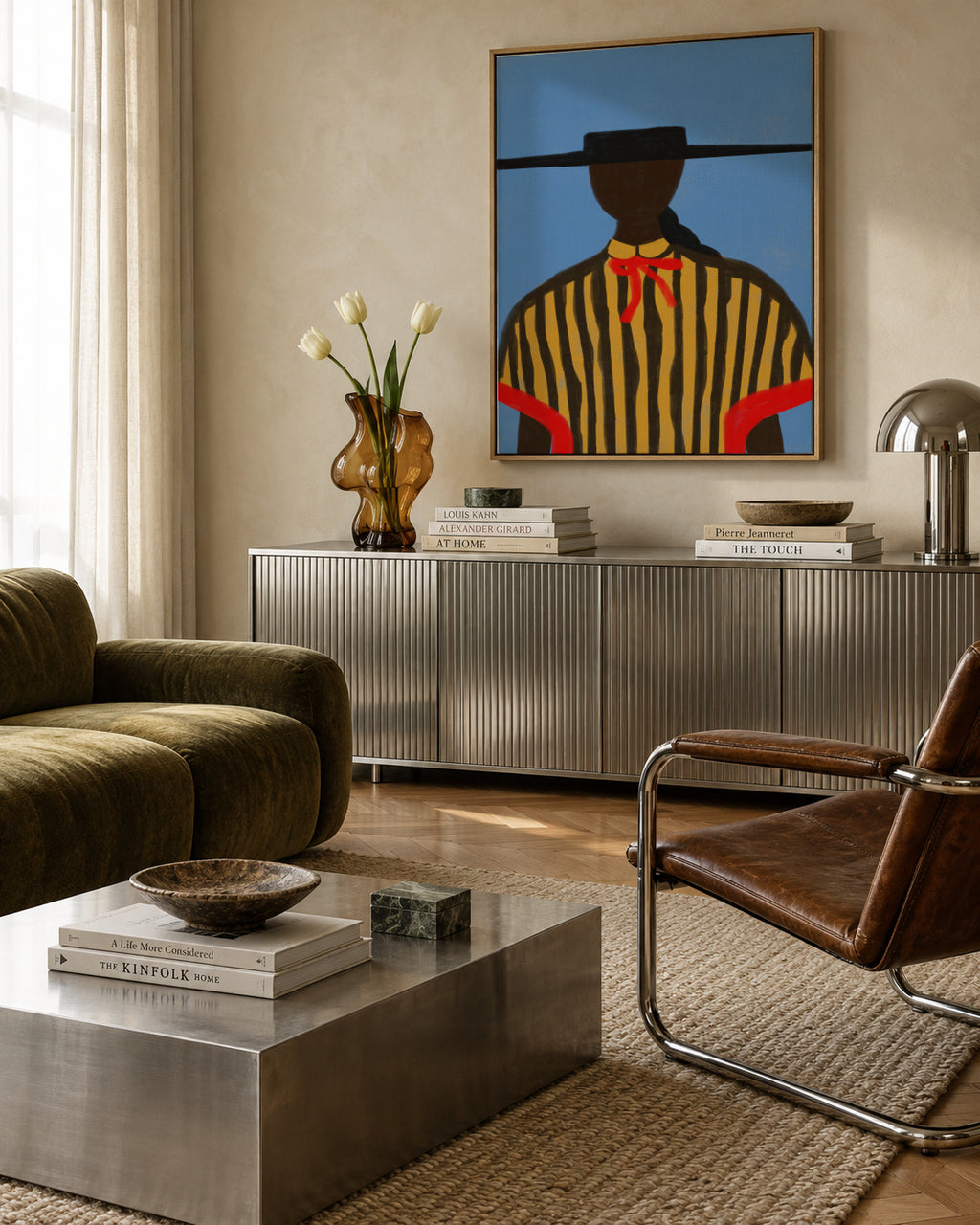 Bold Hat Woman and Stripes New Mexico Style - Framed canvas in an interior