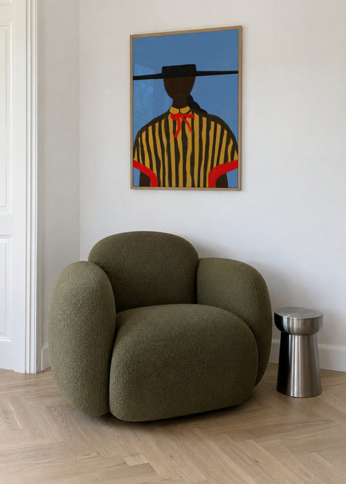 Bold Hat Woman and Stripes New Mexico Style - Framed poster in an interior