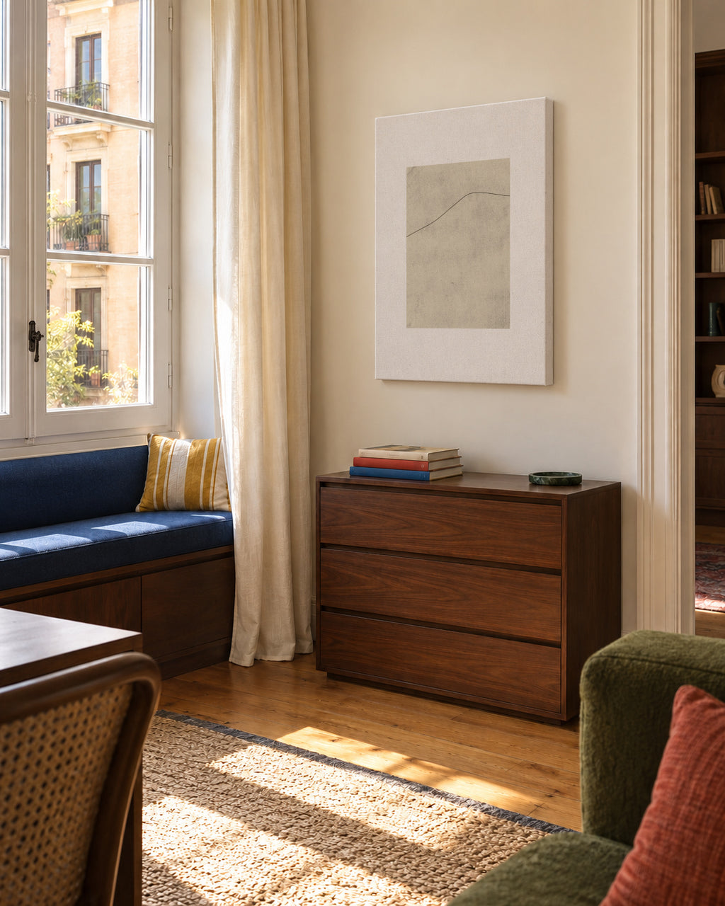 Line on Whispered Beige - Unframed canvas in an interior