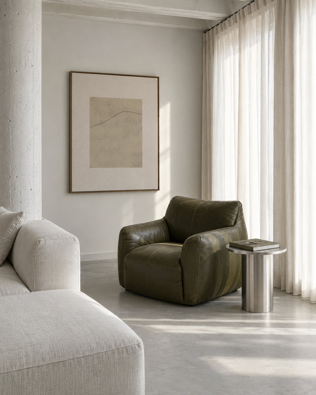 Line on Whispered Beige - Framed canvas in an interior