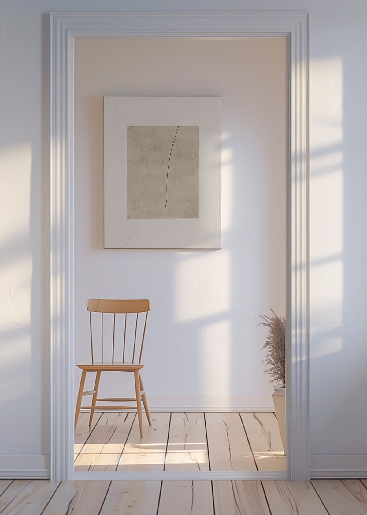 Cuadro minimalista con línea curva sobre textura beige – Canvas