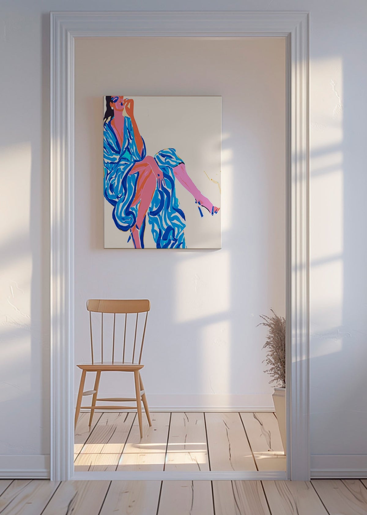 Ilustración de mujer con bata estampada – Canvas