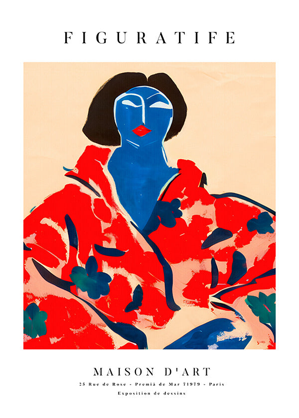 Ilustración femenina con kimono rojo