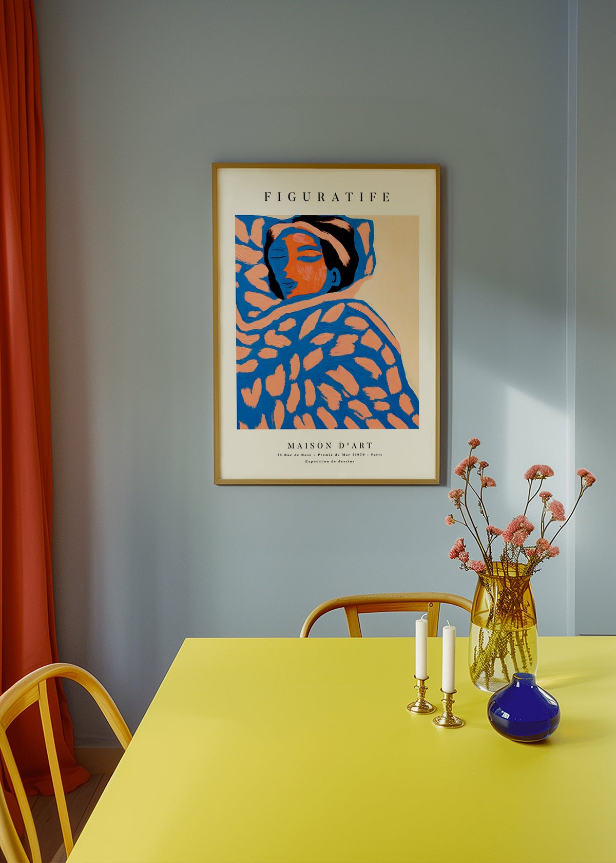 Ilustración figurativa en tonos coral y azul – Product2