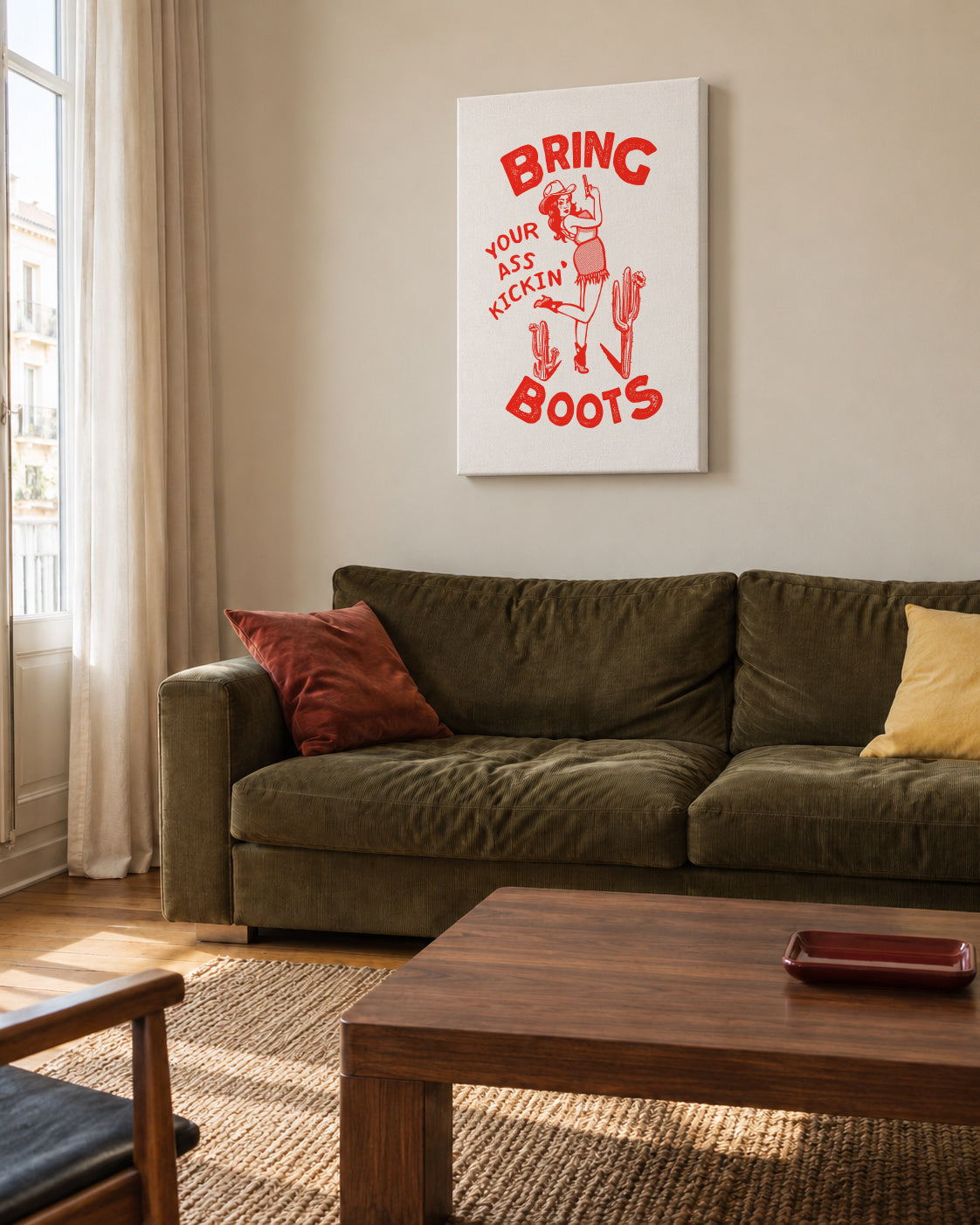 Ass Kicking Boots Funny Western Cowgirl - Unframed canvas in an interior