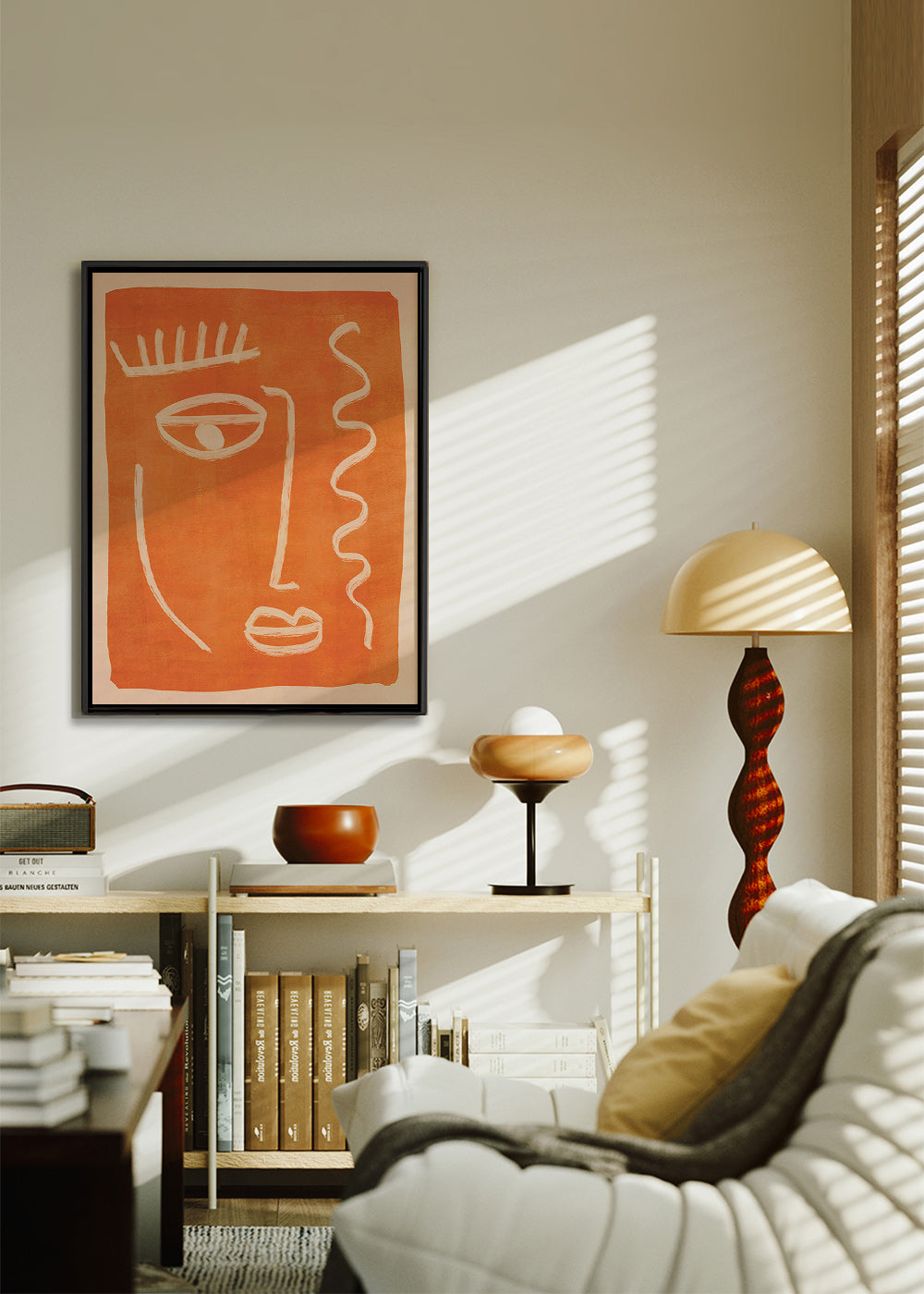 Cuadro abstracto rostro lineal naranja – Canvas1