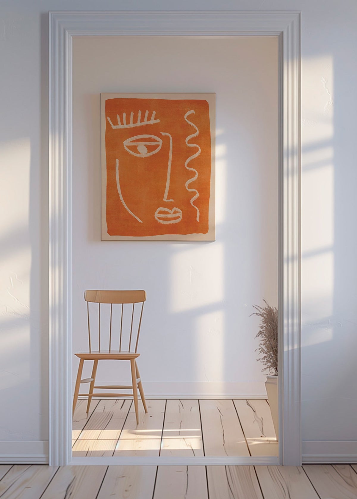 Cuadro abstracto rostro lineal naranja – Canvas