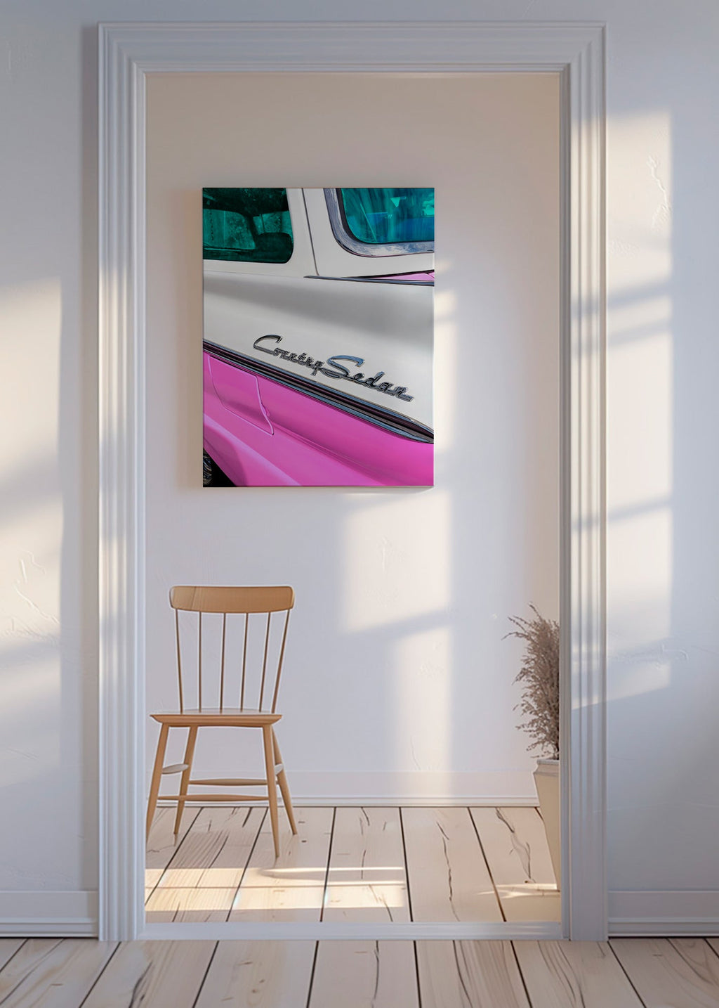 Cuadro vintage Country Sedan, detalle cromado y carrocería pastel – Canvas