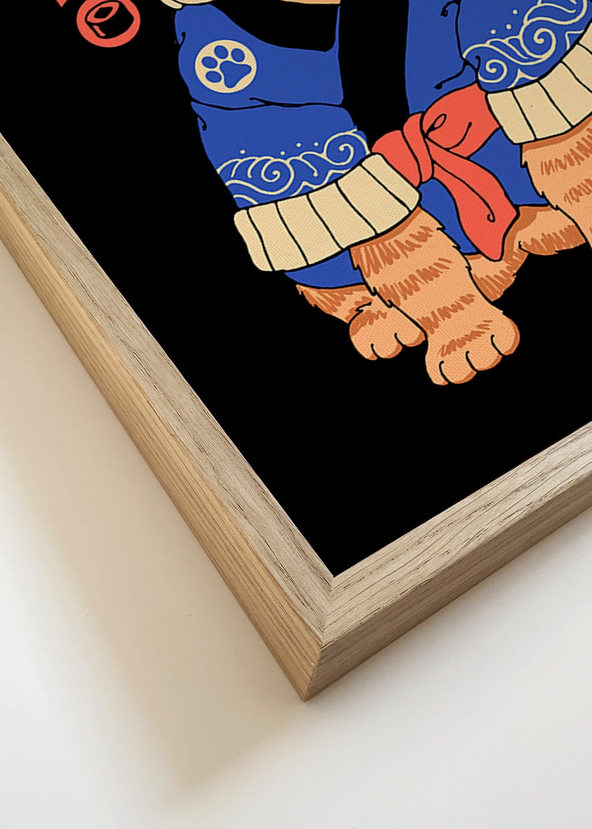 Cuadro gato ilustrado japonés con pez – Canvas detail