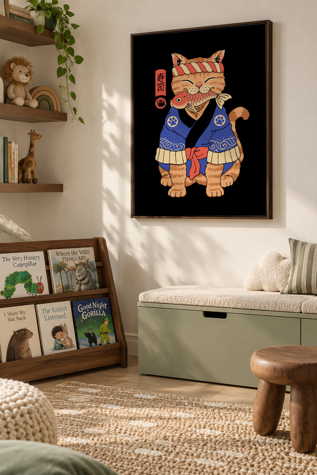 Sushi Meowster - Framed canvas in an interior