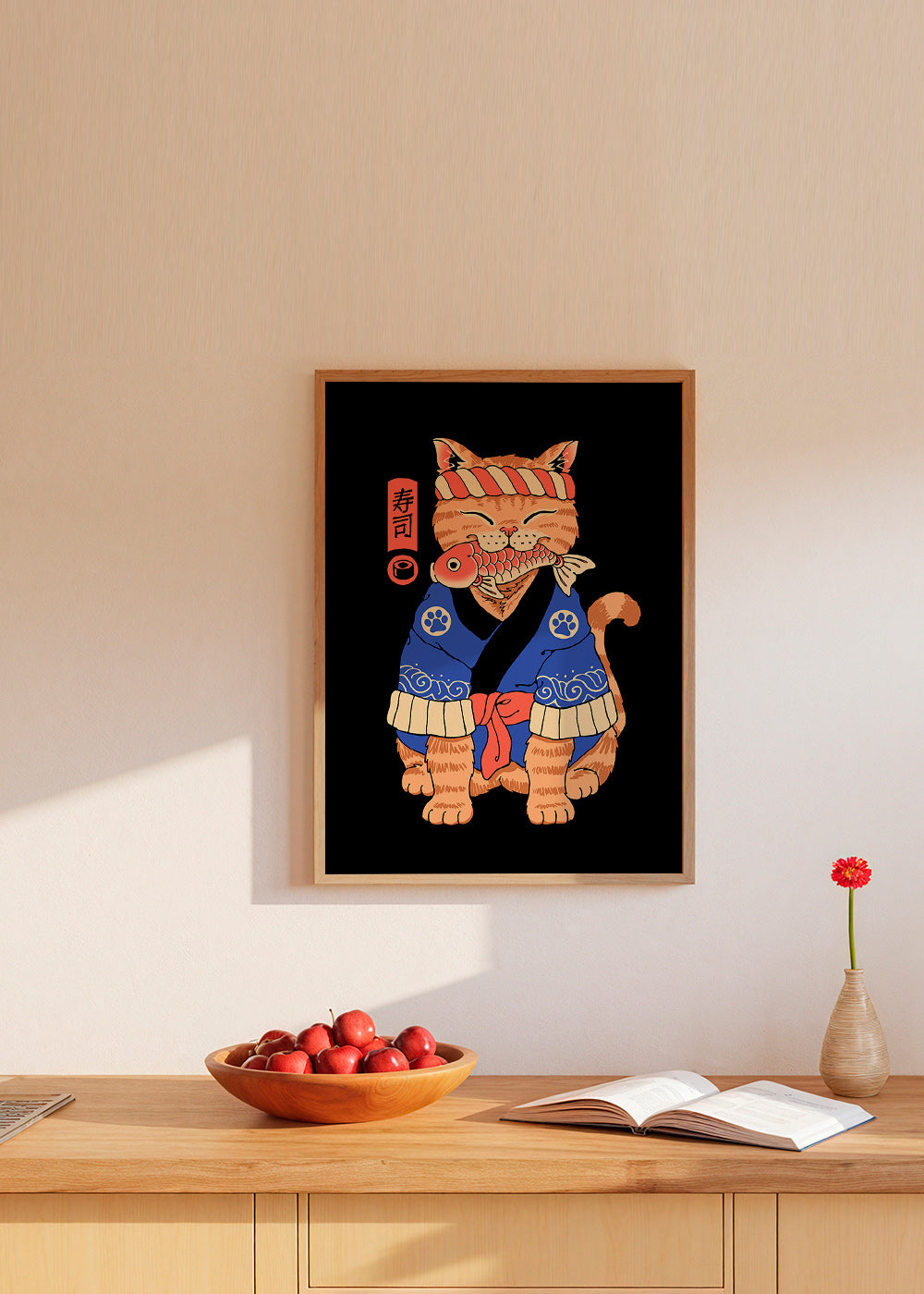 Cuadro gato ilustrado japonés con pez – Product2
