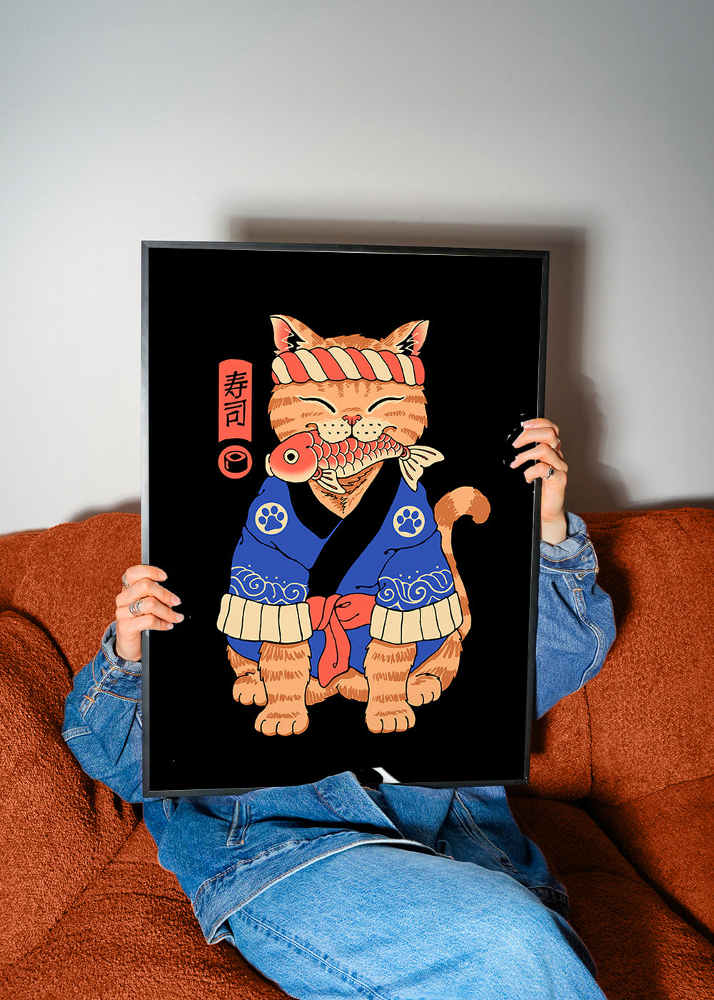 Cuadro gato ilustrado japonés con pez – Product3