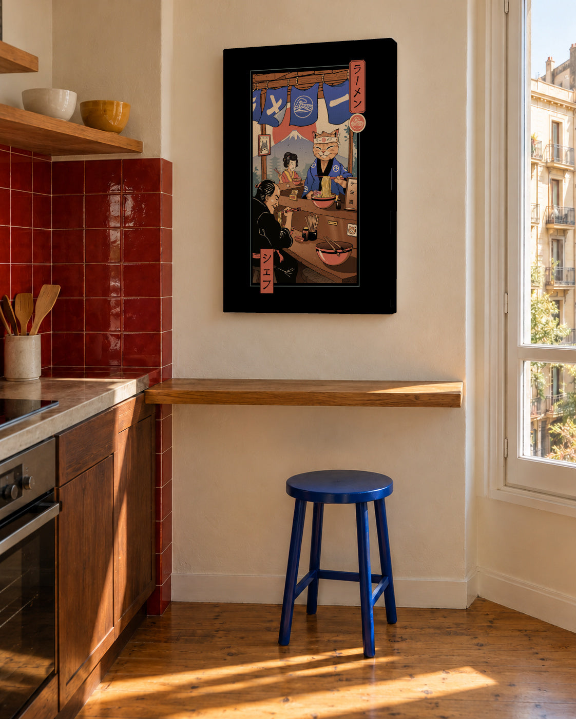 Ramen Meowster - Unframed canvas in an interior