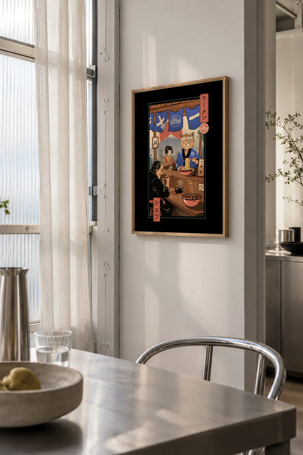 Ramen Meowster - Framed poster in an interior