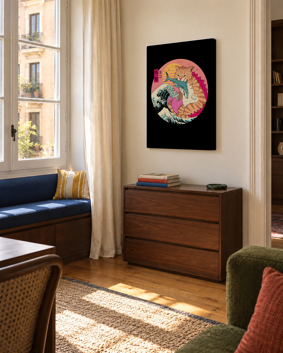 Neko Wave Kaiju By Vincent Trinidad Art - Unframed canvas in an interior