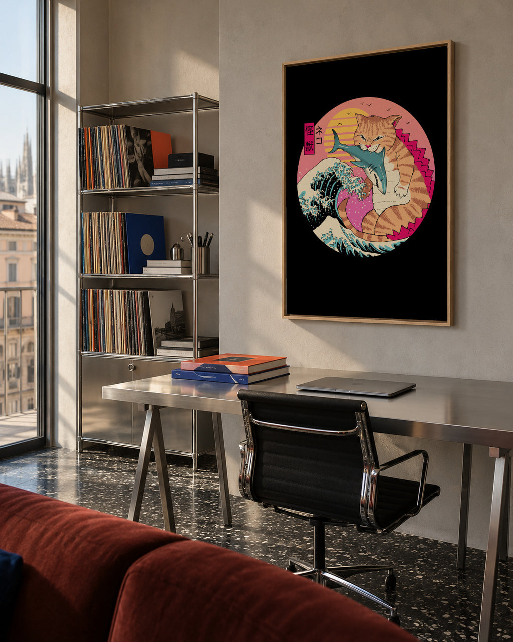 Neko Wave Kaiju By Vincent Trinidad Art - Framed canvas in an interior