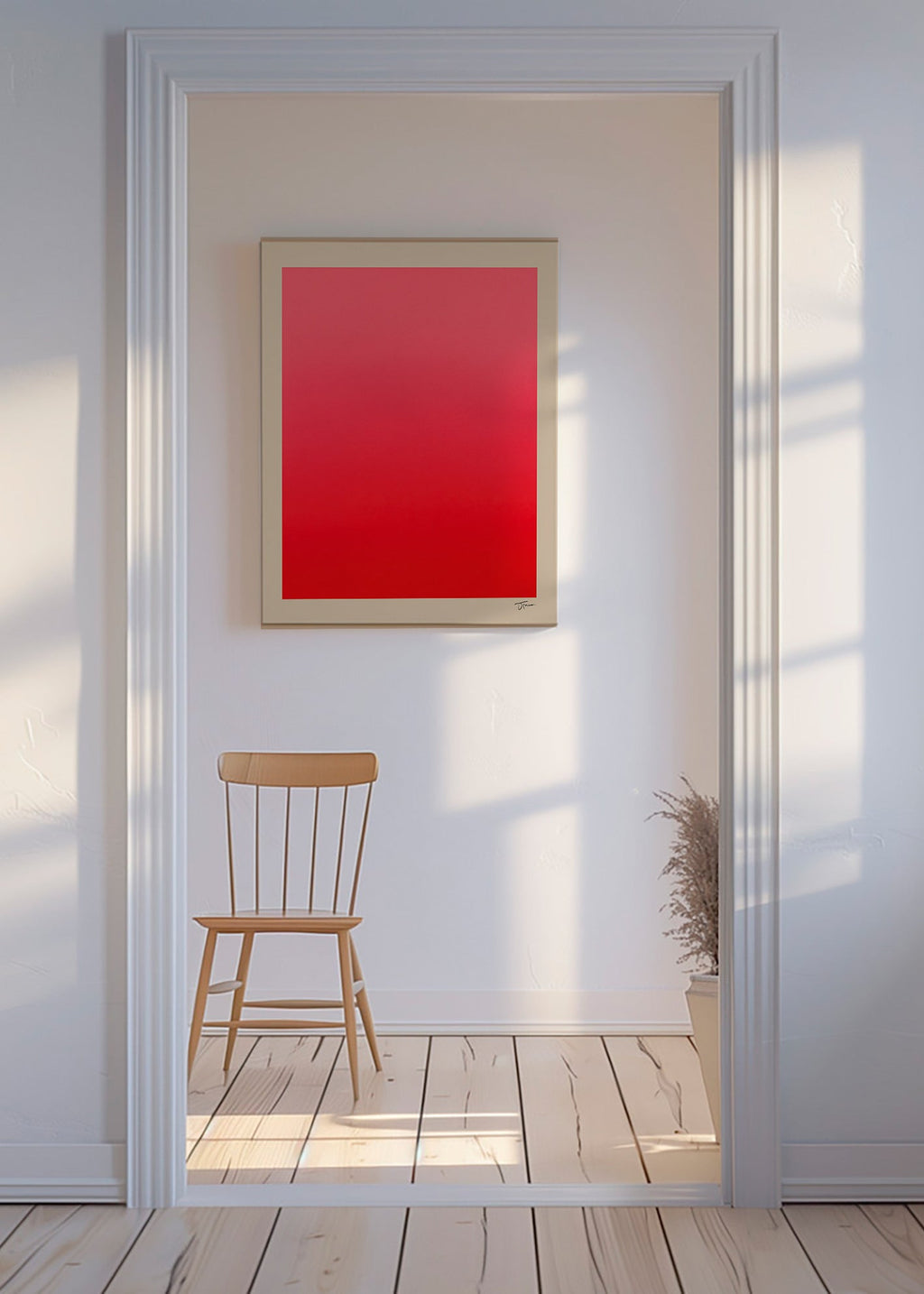 Cuadro abstracto en degradado rojo con firma minimal – Canvas