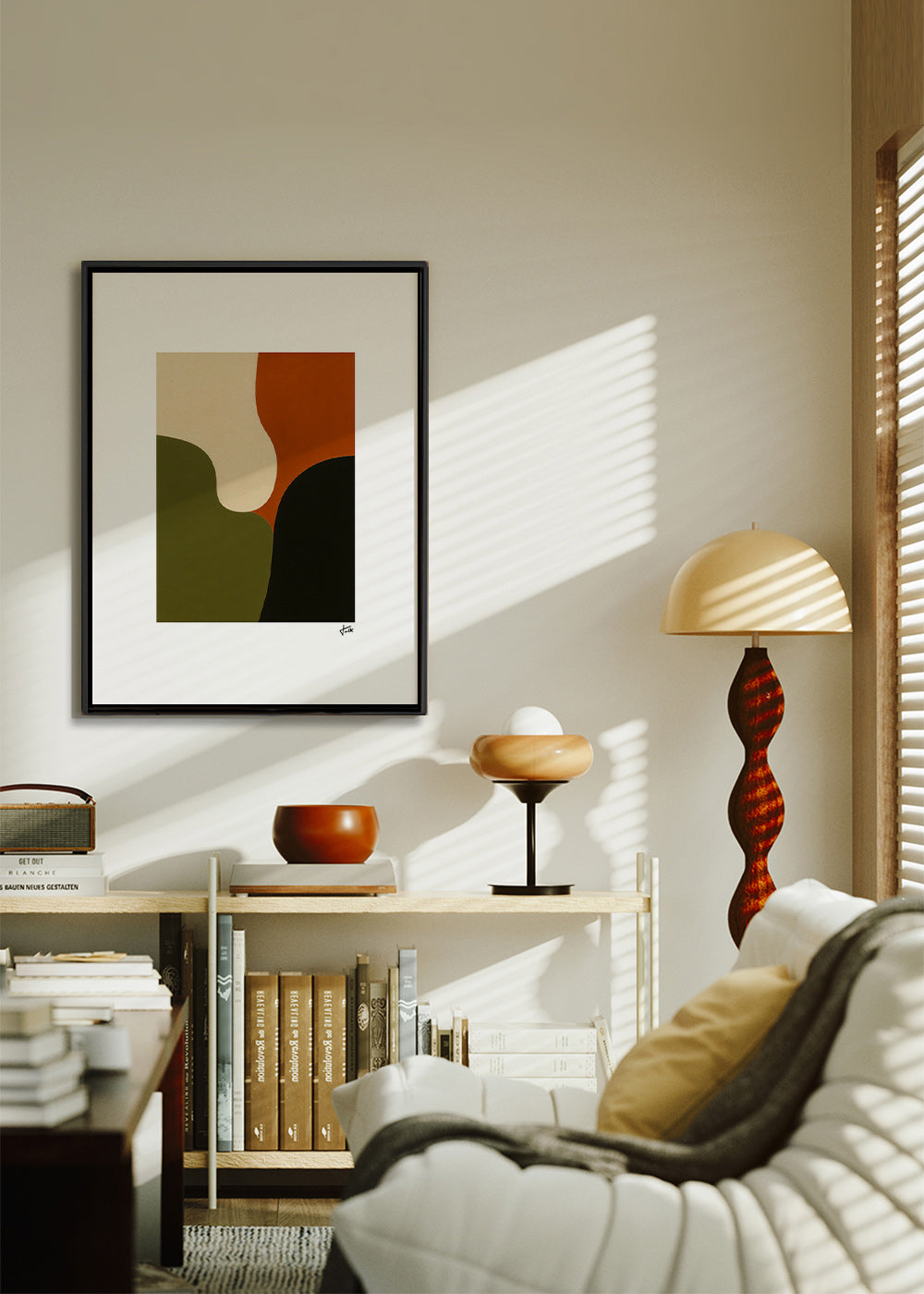 Cuadro minimalista con formas orgánicas oliva – Canvas1