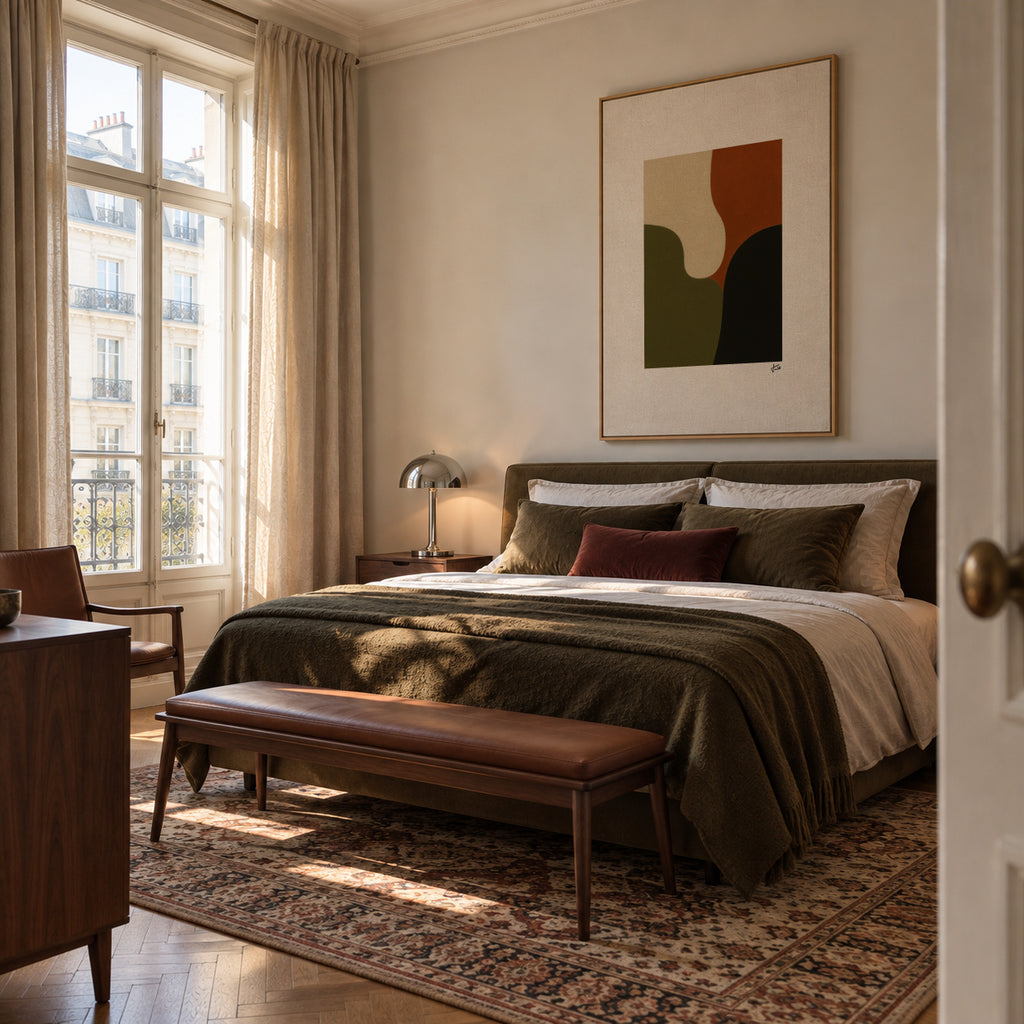 Olive Silence - Framed canvas in an interior