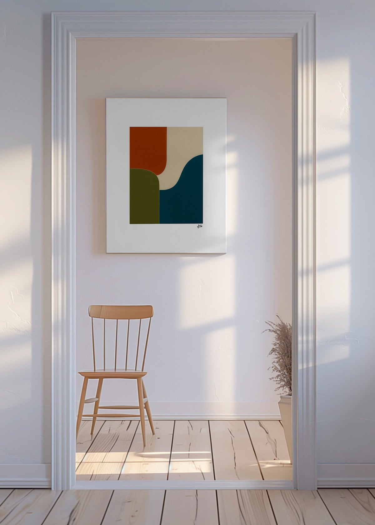 Cuadro geométrico con curvas y bloques de color – Canvas