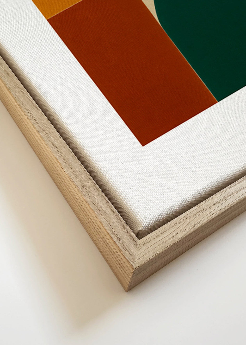 Cuadro geométrico con curva verde y bloques ocres – Canvas detail
