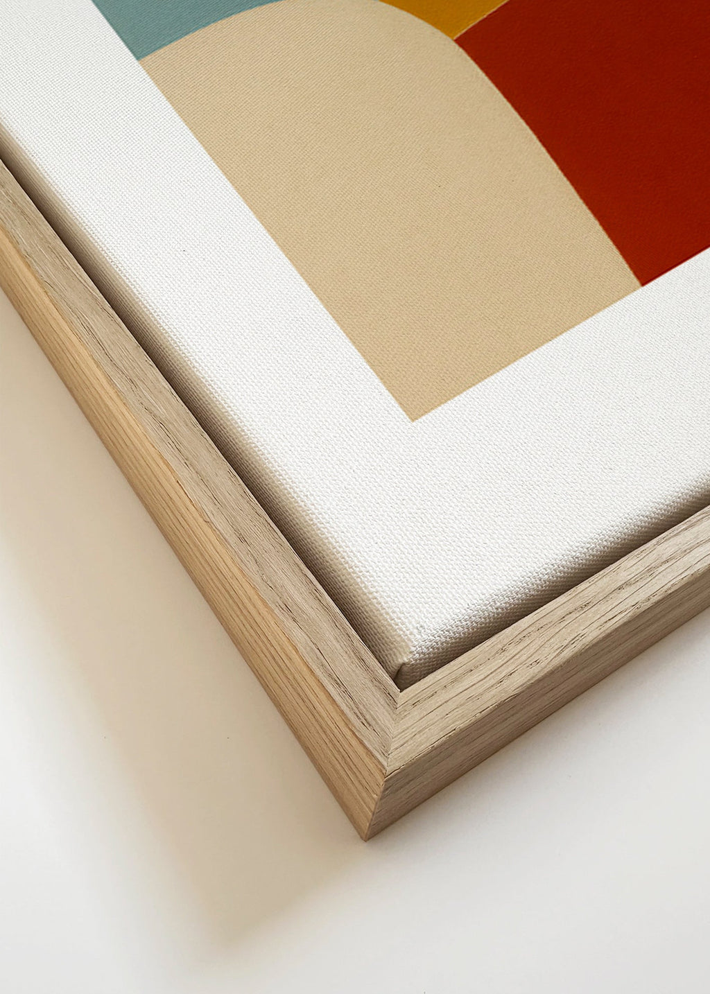 Cuadro geométrico con curva y bloques ocres – Canvas detail