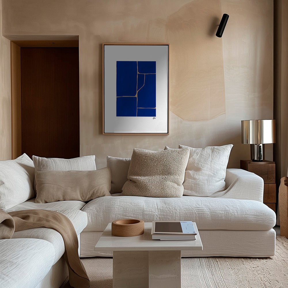 Cuadro geométrico azul con juntas claras – Canvas1