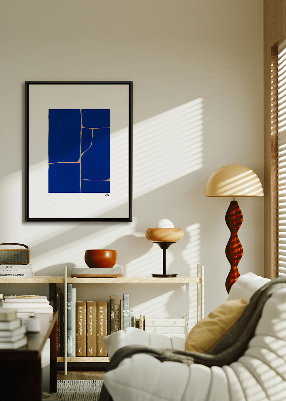 Cuadro geométrico azul con juntas claras – Canvas2