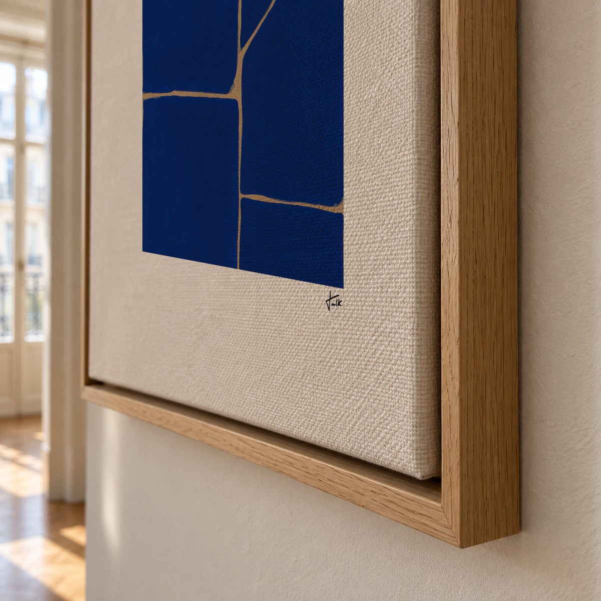 Blue Grid - Framed canvas detail