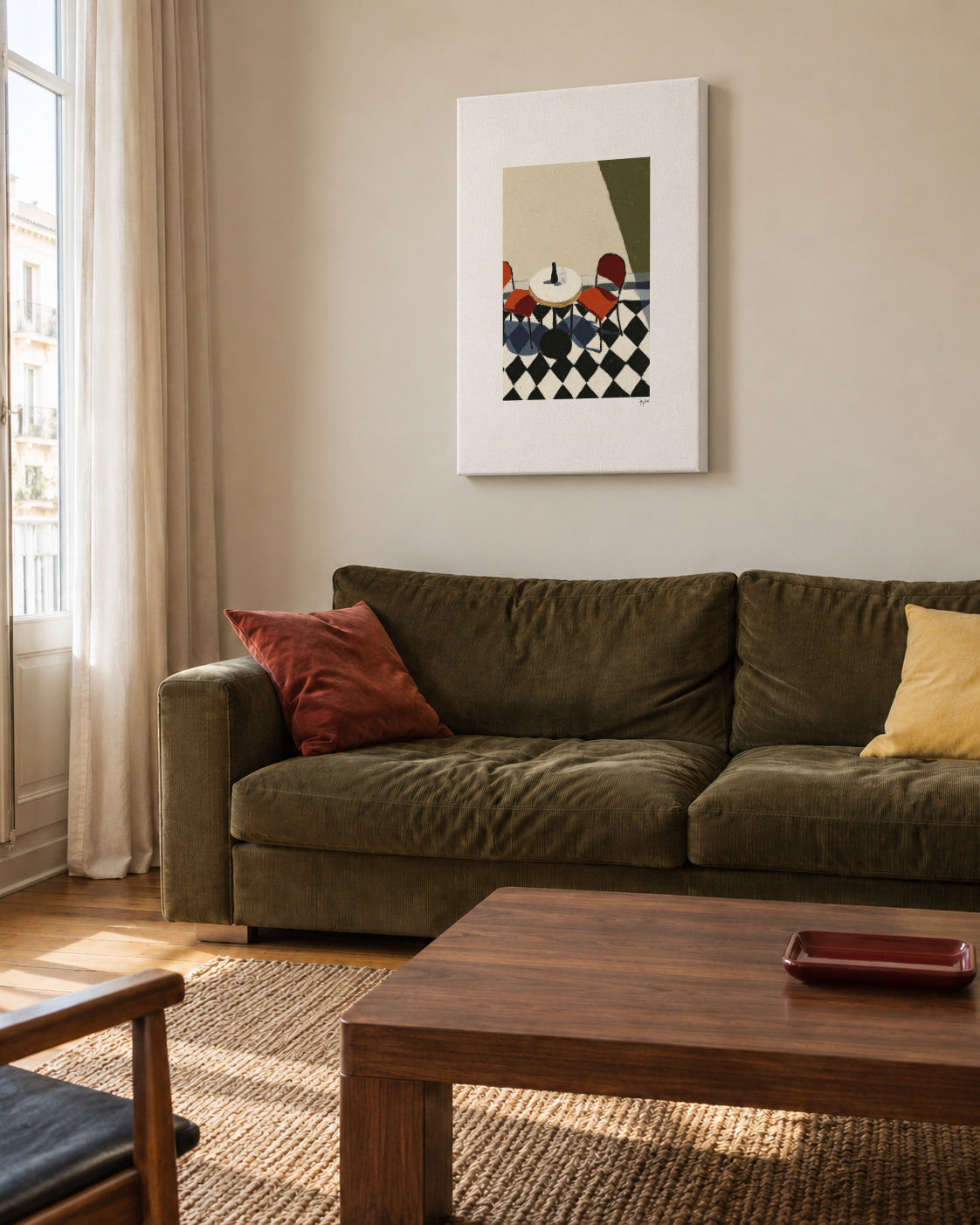 Checkered Cafe - Unframed canvas in an interior