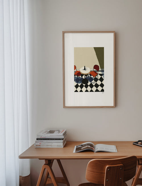 Checkered Cafe - Framed poster in an interior