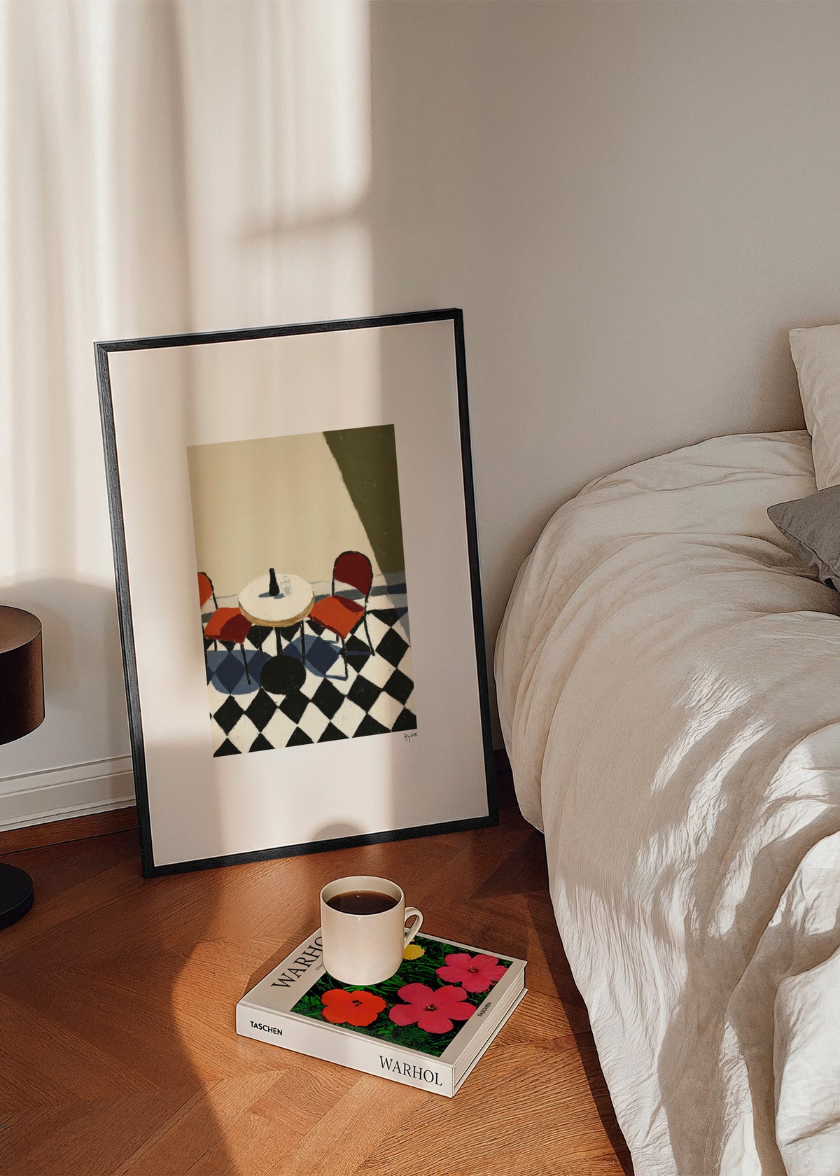 Checkered Cafe - Framed poster in an interior