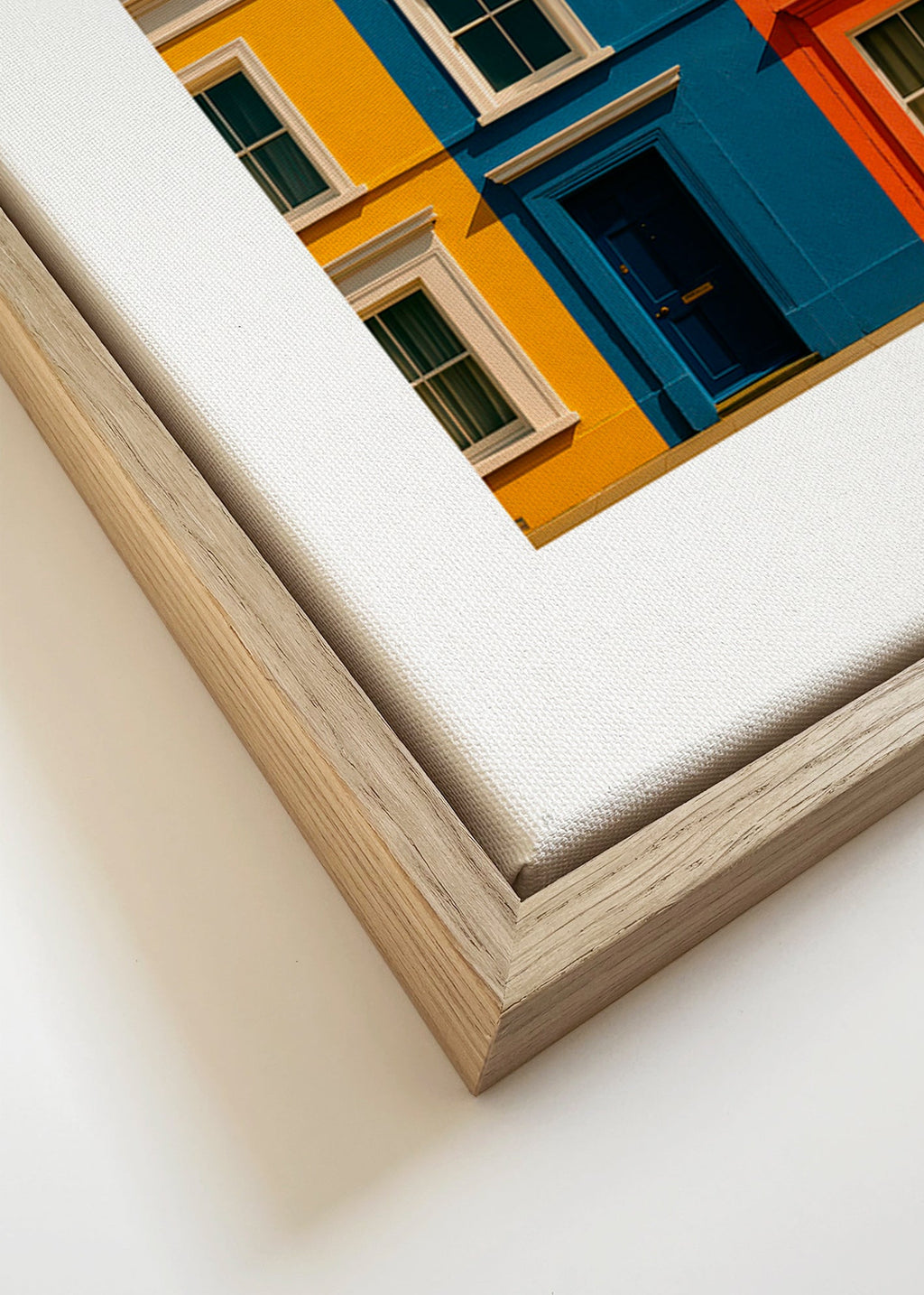 Cuadro de ciudades con fachada a tres colores – Canvas detail