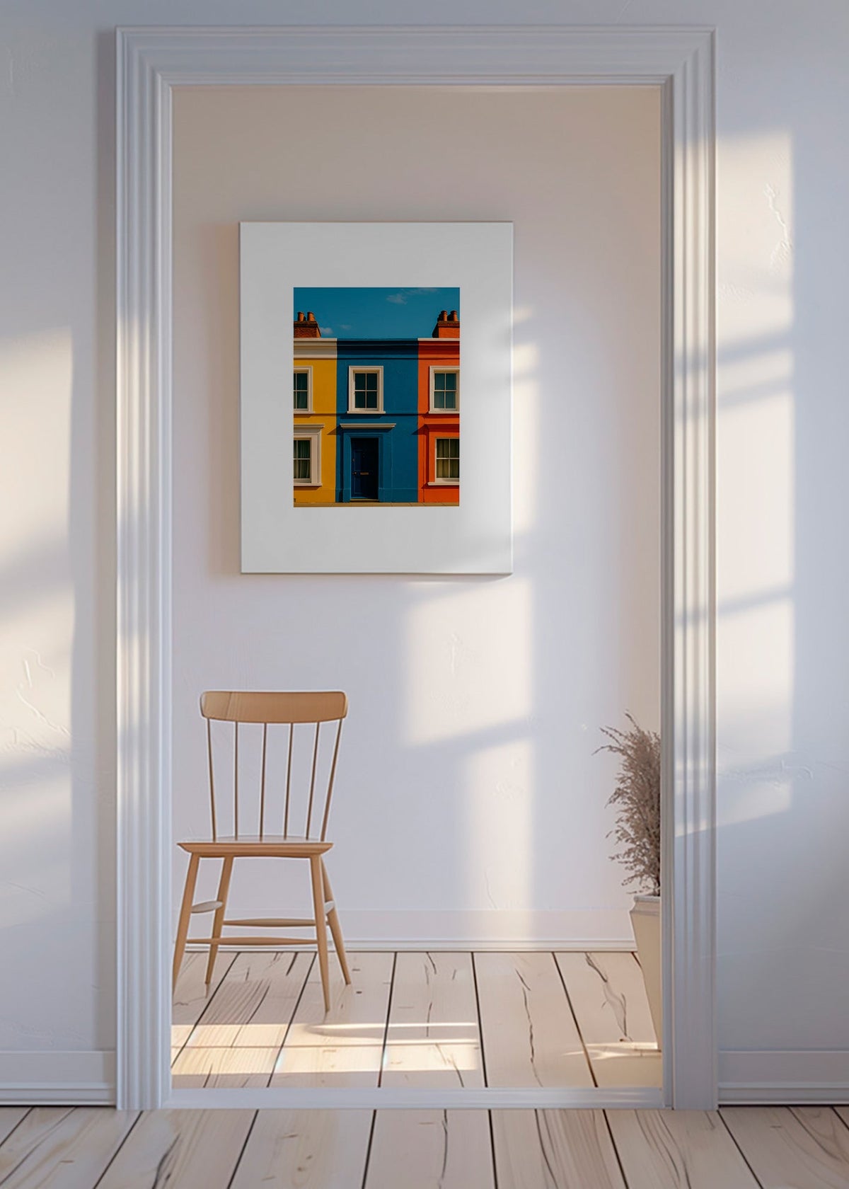Cuadro de ciudades con fachada a tres colores – Canvas