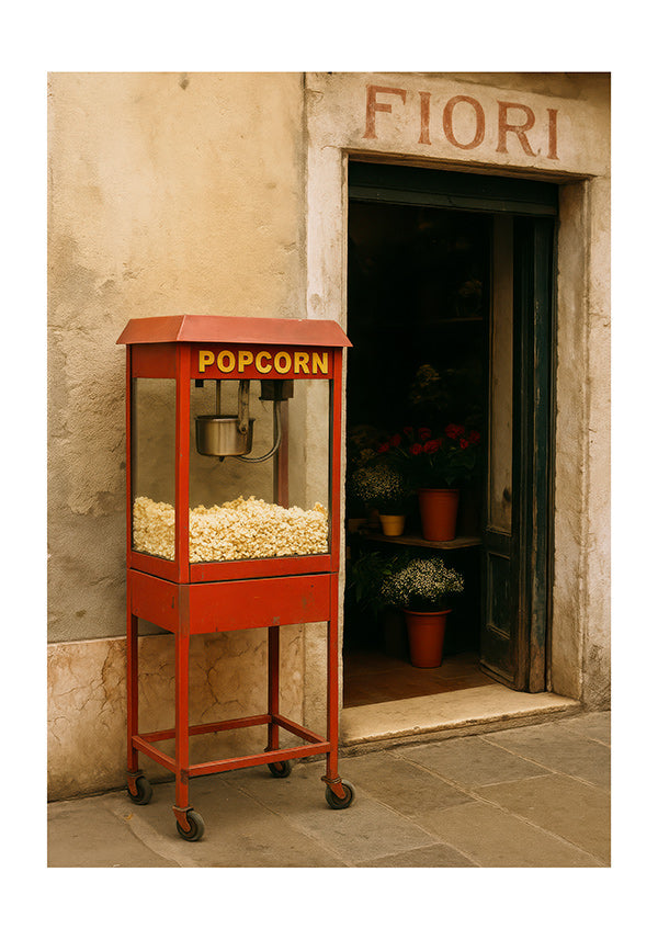 Cuadro de cocina con carrito de palomitas vintage
