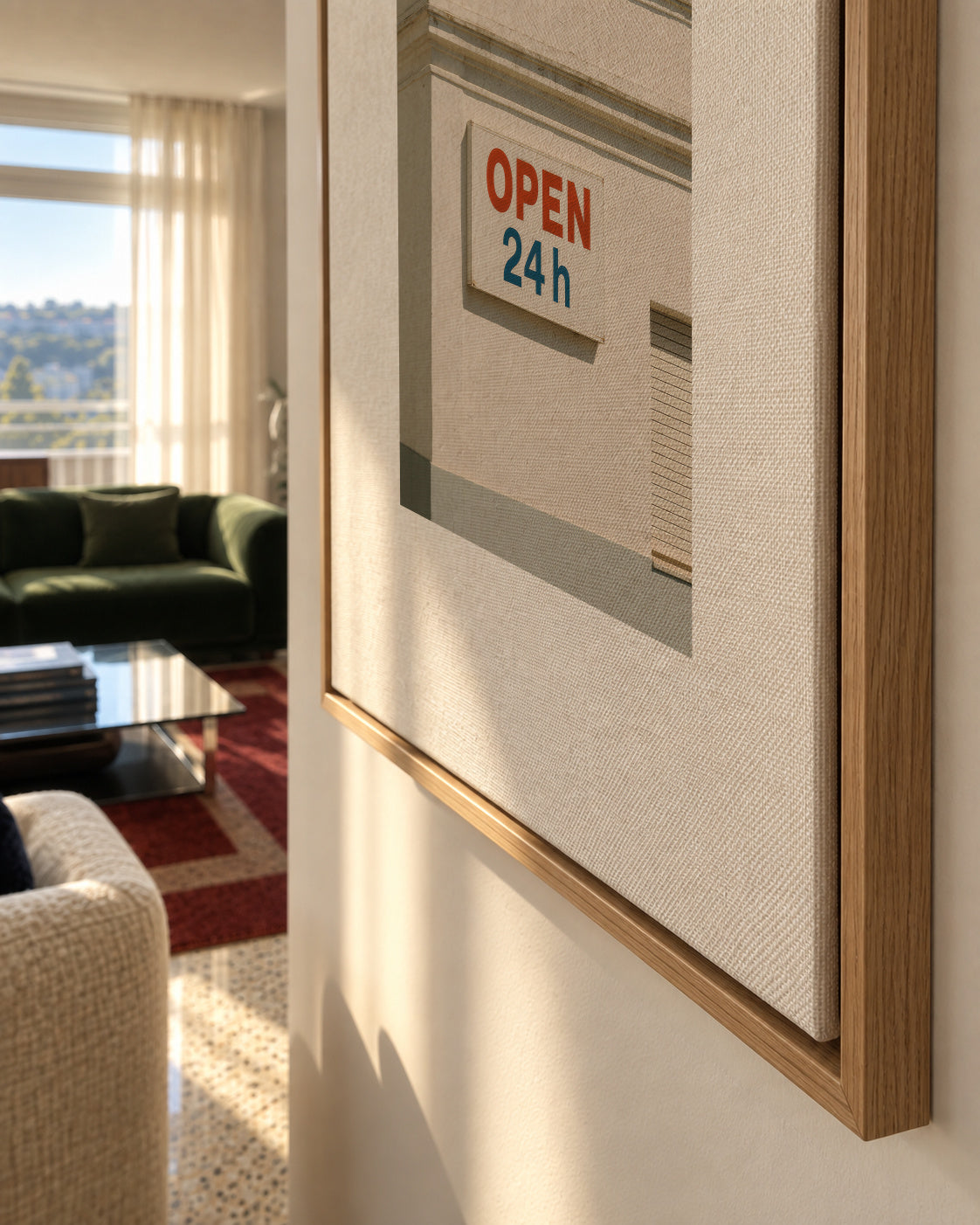 Open 24h - Framed canvas detail
