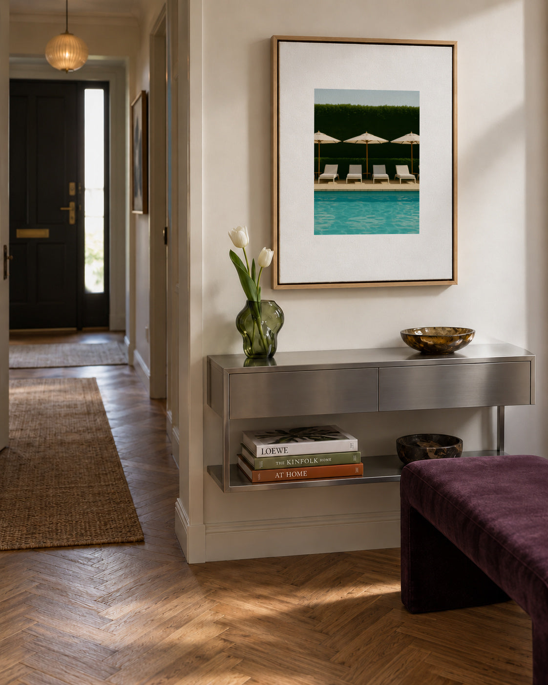 Poolside Silence I - Framed canvas in an interior