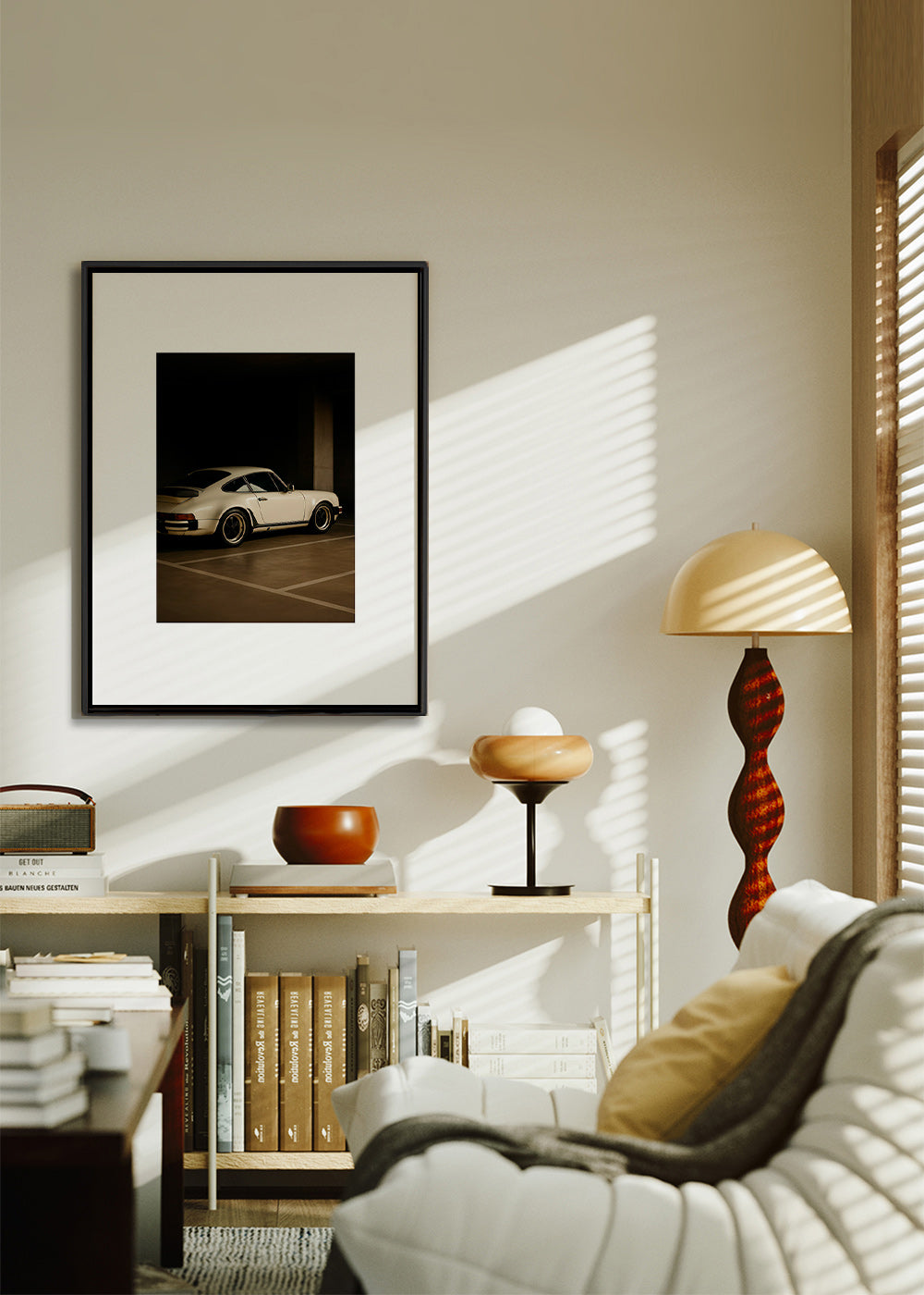 Fotografía de coche clásico en garaje nocturno – Canvas1