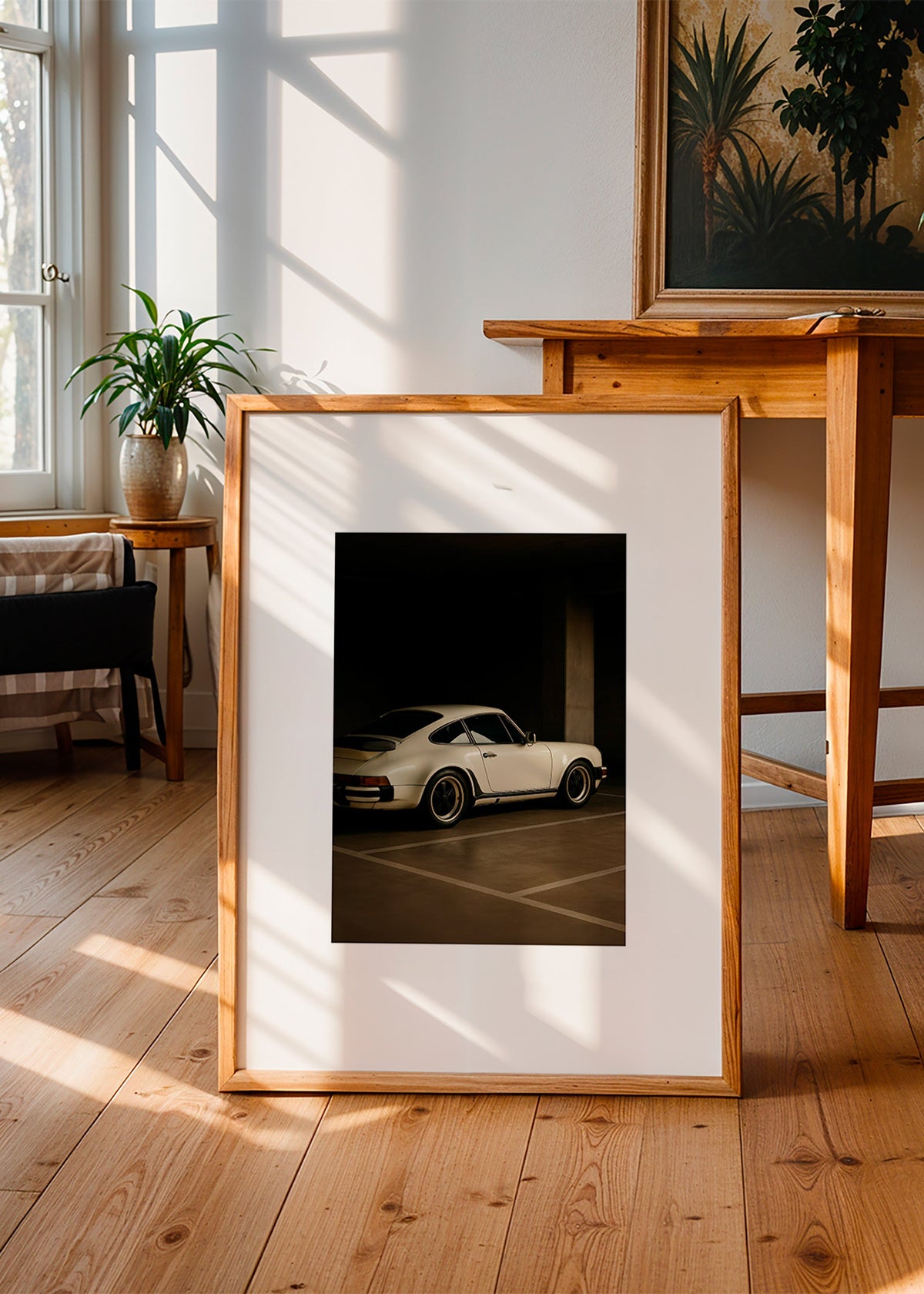 Fotografía de coche clásico en garaje nocturno – Product2