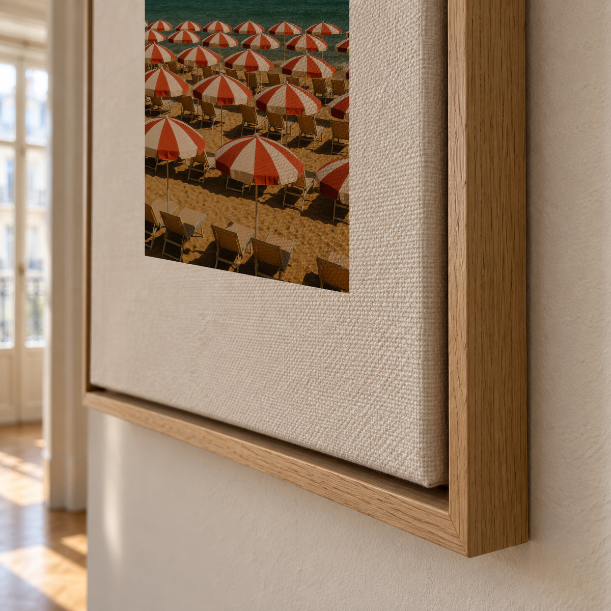 Red Umbrellas - Framed canvas detail