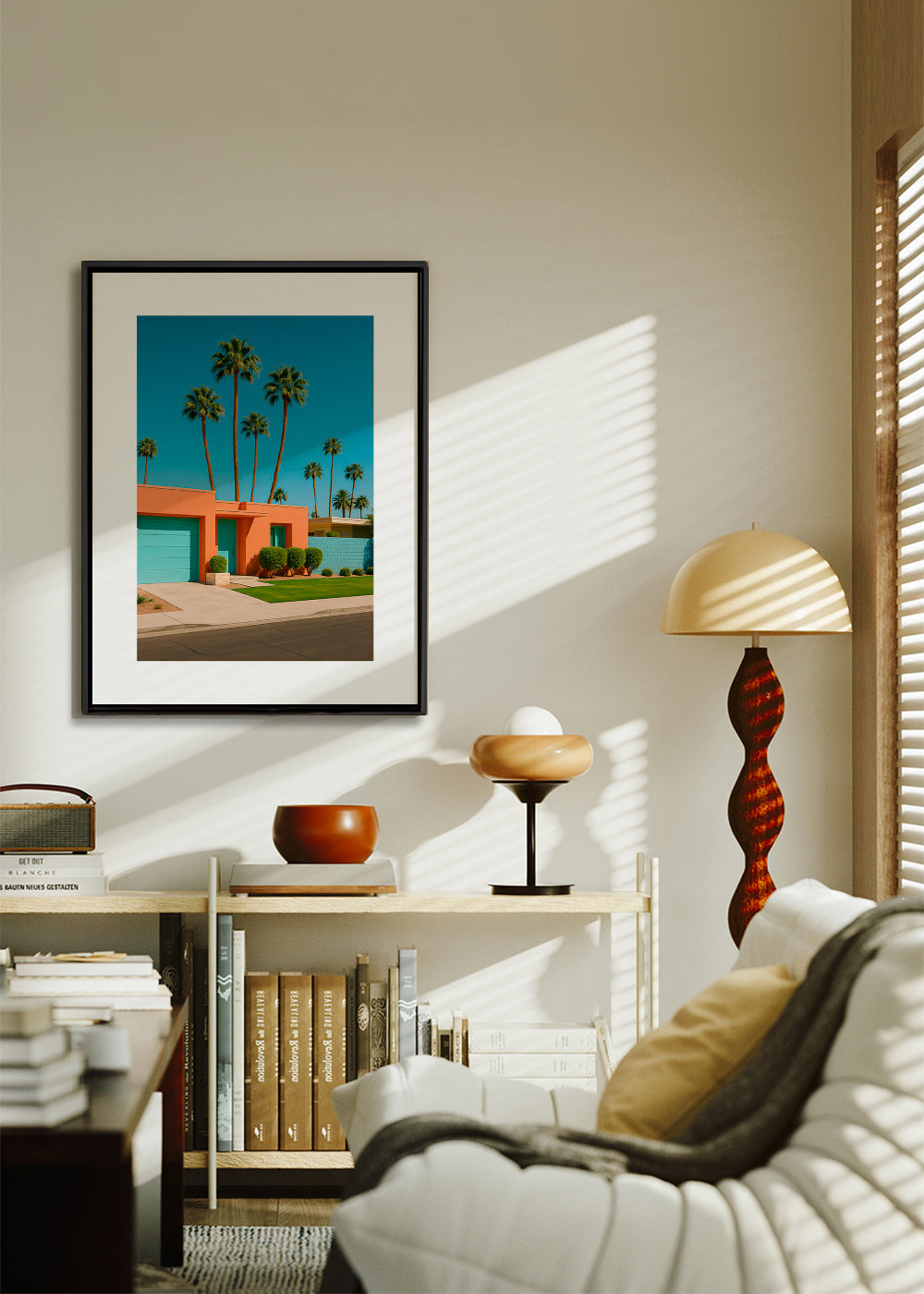 Lámina botánica Palm House con palmeras y fachada coral – Canvas2