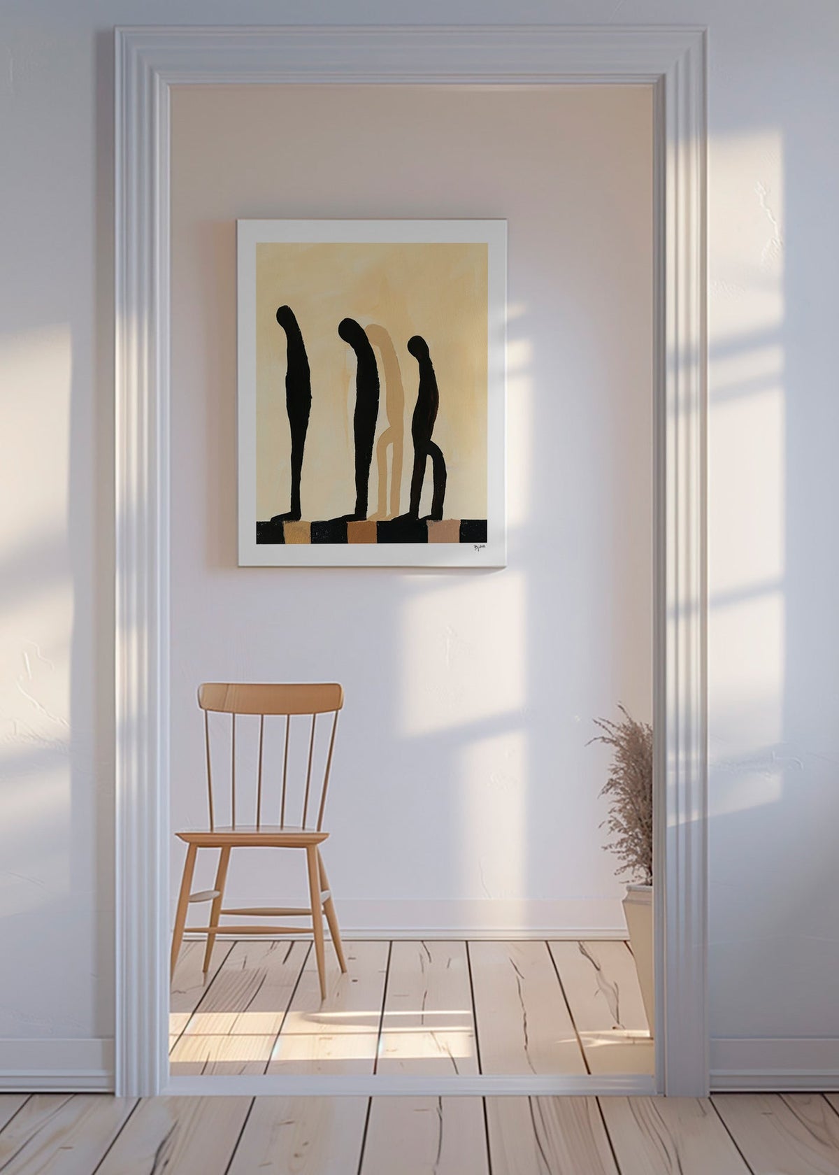 Cuadro abstracto de figuras alargadas sobre beige – Canvas