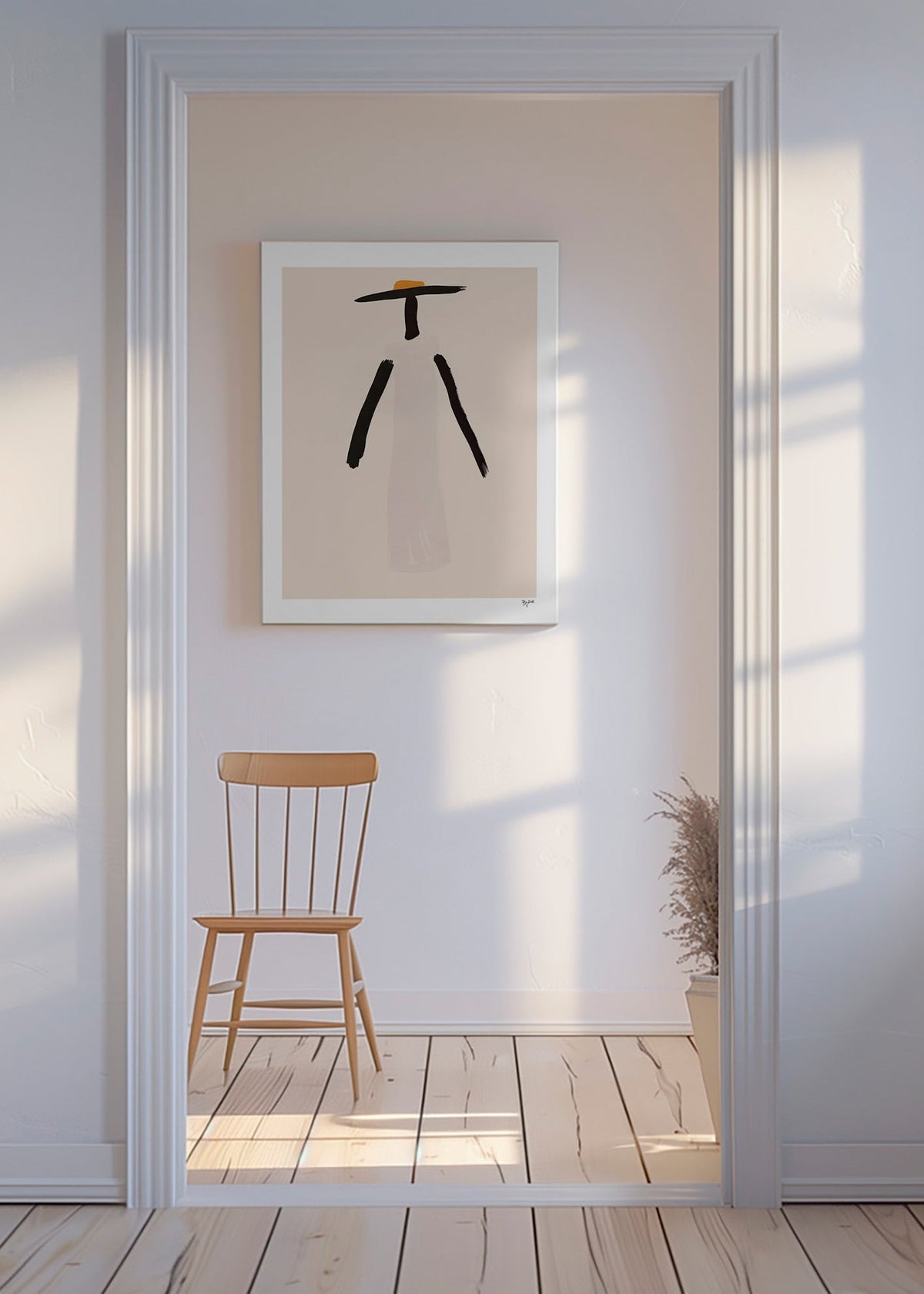 Cuadro minimalista figura con sombrero y vestido – Canvas